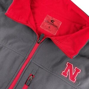 Colosseum Nebraska Huskers N Logo Jacket Gray Red‎ Full Zip L Athletic